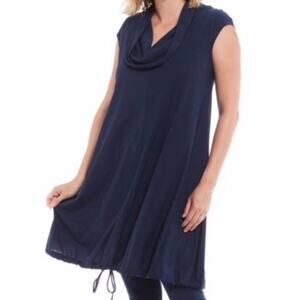 Bryn Walker Oden Women's Navy Cowl Neck Microfiber Jersey Tunic Dress SZ S